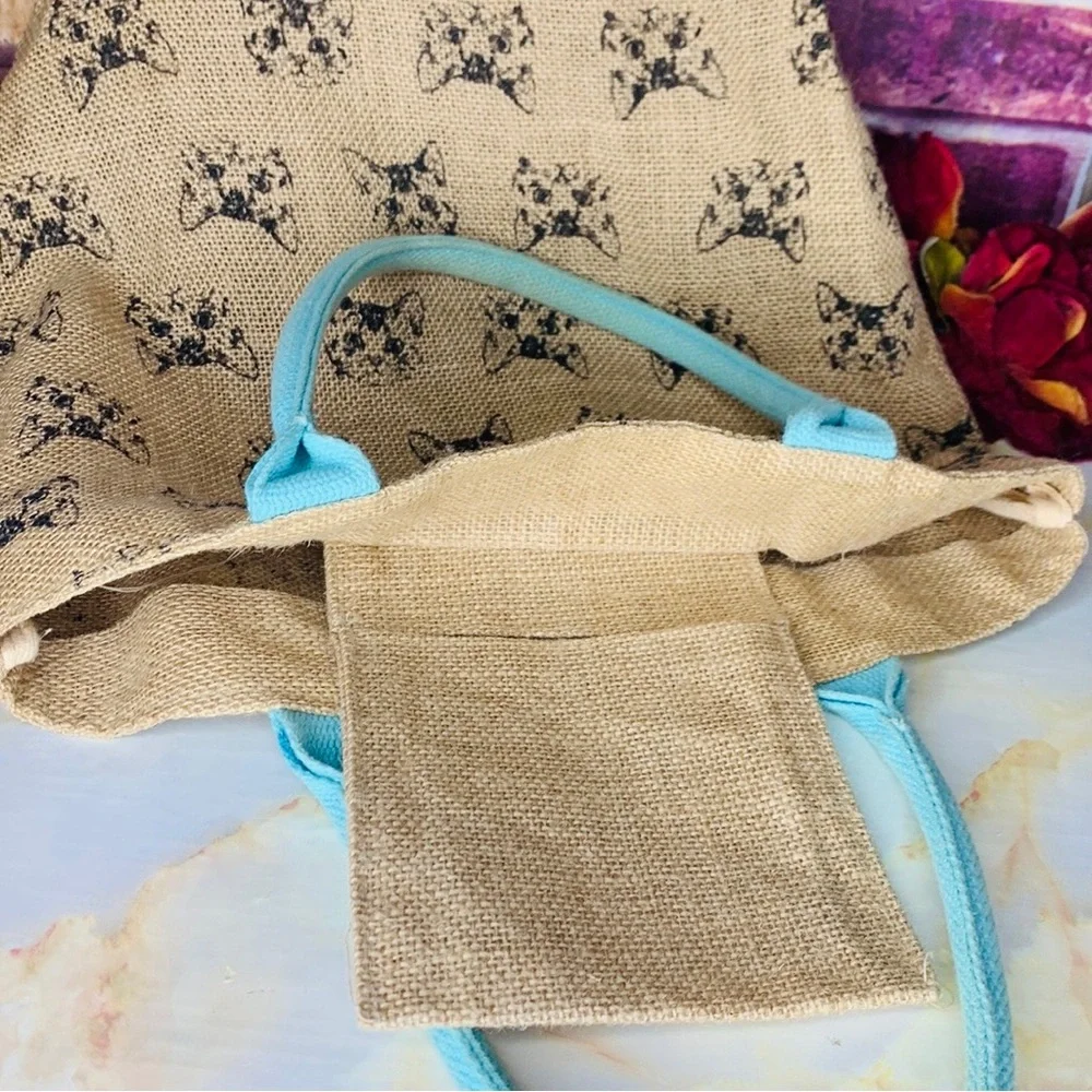 Burlap Tan Cat Print Large Beach Tote